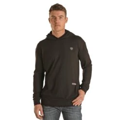 Rock & Roll Denim Logo Black Long Sleeve Hoodie P8H1531