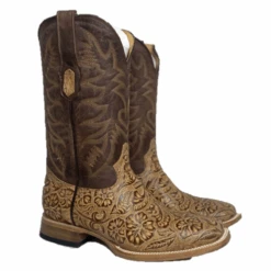 Cowtown® Men's Oryx Hand Floral Tooled Brown Square Toe Boots Q6152 -Western Cowboy Equipment Q6152