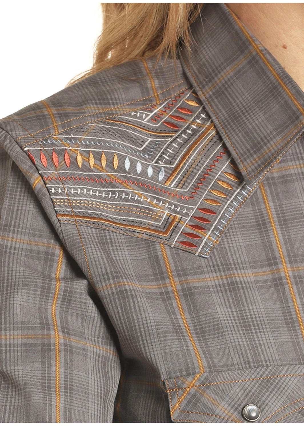 Panhandle Rough Stock Ladies Dobby Plaid Dark Grey Snap Shirt R4S1230 4 Panhandle Rough Stock Ladies Dobby Plaid Dark Grey Snap Shirt R4S1230 - Image 2