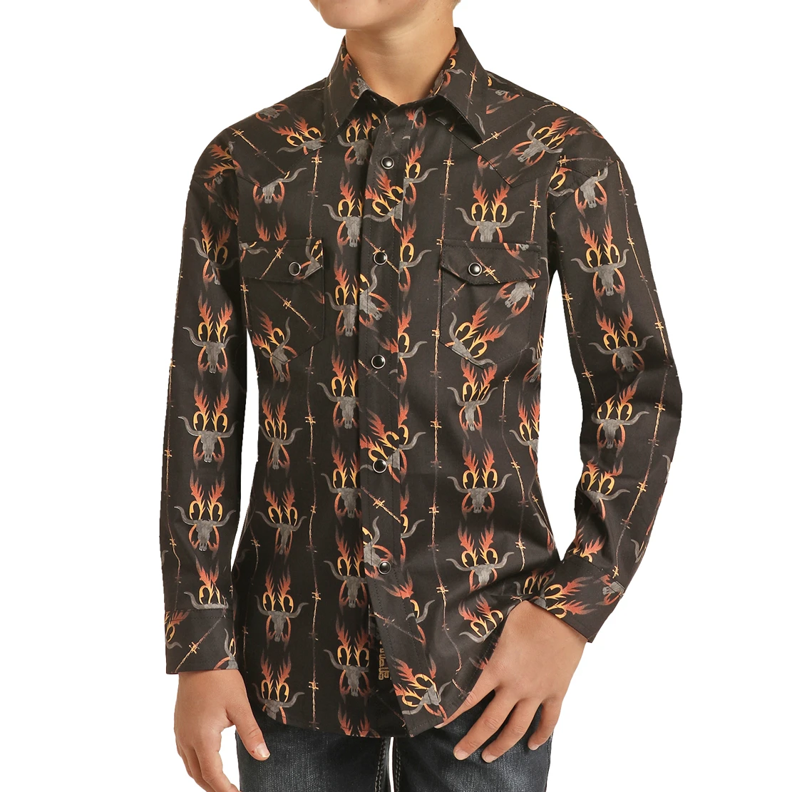 Rock & Roll® Youth Boy's Black Longhorn Snap Down Shirt RRBSOSRZ0K-01 3 Rock & Roll® Youth Boy's Black Longhorn Snap Down Shirt RRBSOSRZ0K-01