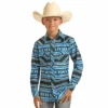 Rock & Roll Cowboy® Youth Boy's Blue Aztec Snap Up Shirt RRBSOSRZ81-86 1 Rock & Roll Cowboy® Youth Boy's Blue Aztec Snap Up Shirt RRBSOSRZ81-86 -Western Cowboy Equipment RRBSOSRZ81 86