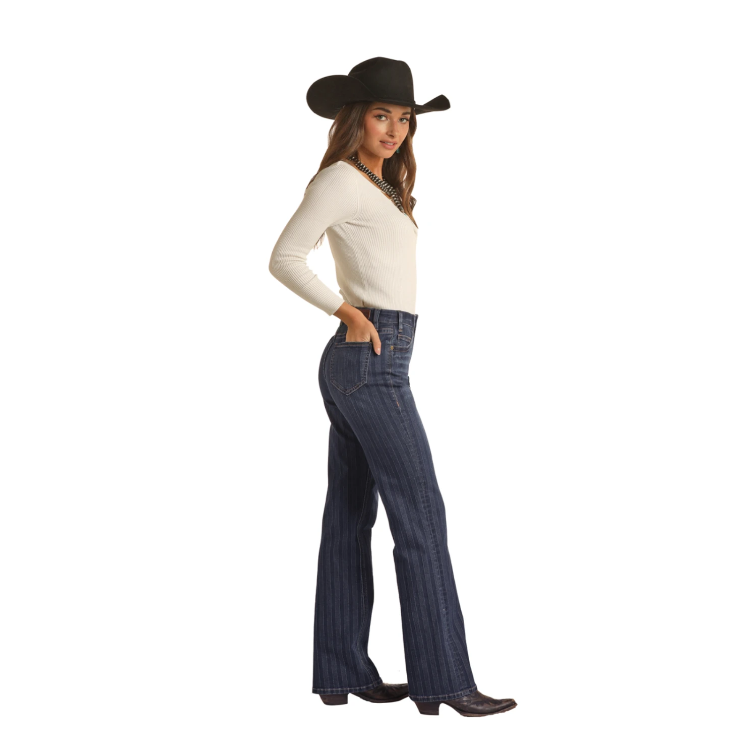 Rock & Roll Denim® Ladies Jacquard High Rise Dark Wash Jeans RRWD4HR0G4 4 Rock & Roll Denim® Ladies Jacquard High Rise Dark Wash Jeans RRWD4HR0G4 - Image 2