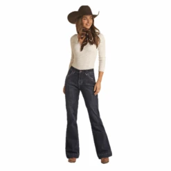 Rock & Roll Denim® Ladies Rivet Detail High Rise Trouser Jeans RRWD5HR0GJ -Western Cowboy Equipment RRWD5HR0GJa