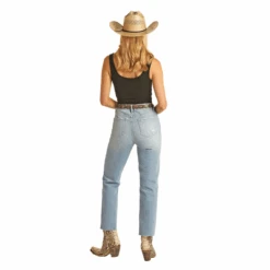 Rock & Roll® Ladies Distressed Straight Crop Light Wash Jeans RRWD9HRZTP -Western Cowboy Equipment RRWD9HRZTP 2