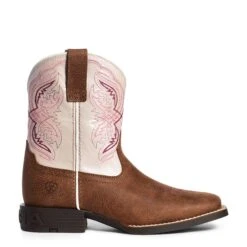 Ariat Youth Girl's Double Kicker Adobe Tan An Pink Boots 10036849 9 Ariat Youth Girl's Double Kicker Adobe Tan An Pink Boots 10036849 -Western Cowboy Equipment S21 YTH WEST 10036849 side