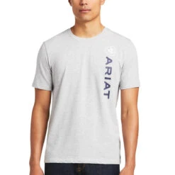 Ariat® Men's Vertical Logo Heather Grey Short Sleeve T-Shirt 10039193