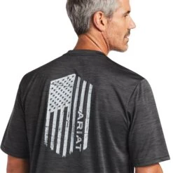 Ariat® Men's Charger Vertical Flag Charcoal Short Sleeve Tee 10039553 -Western Cowboy Equipment S22 MNS WEST 10039553 detail01