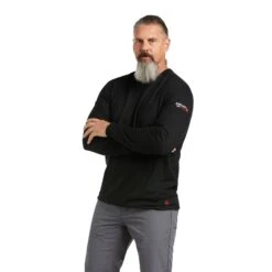 Ariat® Men's FR Stretch Logo Long Sleeve Black & Lime T-Shirt 10039295 -Western Cowboy Equipment S22 MNS WORK 10039295 front