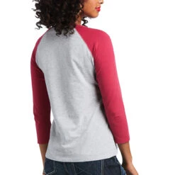 Ariat Ladies REAL Long Live Heather Grey & Red Bud Baseball T-Shirt 10039776 -Western Cowboy Equipment S22 WMS WEST 10039776 back