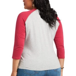 Ariat Ladies REAL Long Live Heather Grey & Red Bud Baseball T-Shirt 10039776 -Western Cowboy Equipment S22 WMS WEST 10039776 back plus