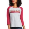 Ariat Ladies REAL Long Live Heather Grey & Red Bud Baseball T-Shirt 10039776 2 Ariat Ladies REAL Long Live Heather Grey & Red Bud Baseball T-Shirt 10039776 -Western Cowboy Equipment S22 WMS WEST 10039776 front