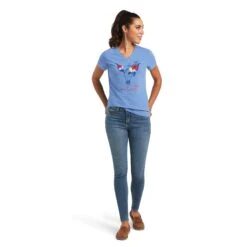 Ariat Women's REAL Tropics Steerhead Blue T-Shirt 10040533 -Western Cowboy Equipment S22 WMS WEST 10040533 full