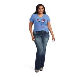 Ariat Women's REAL Tropics Steerhead Blue T-Shirt 10040533 -Western Cowboy Equipment S22 WMS WEST 10040533 full plus