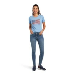 Ariat® Ladies Paisley Flag Light Blue Heather Graphic T-shirt 10040962 -Western Cowboy Equipment S22 WMS WEST 10040962 full