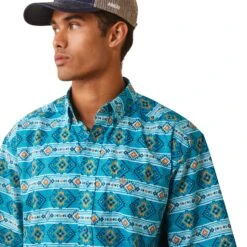 Ariat® Men's Konner Enamel Blue Aztec Print Button Down Shirt 10043638 -Western Cowboy Equipment S23 MNS WEST 10043638 detail01