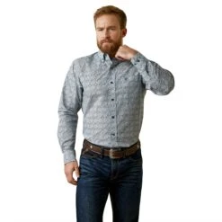 Ariat® Men's Orville Fitted Blue Button Down Shirt 10044870