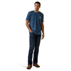 Ariat® Men's Daytona Stripes Sailor Blue Heather T-Shirt 10045292 -Western Cowboy Equipment S23 MNS WEST 10045292 full