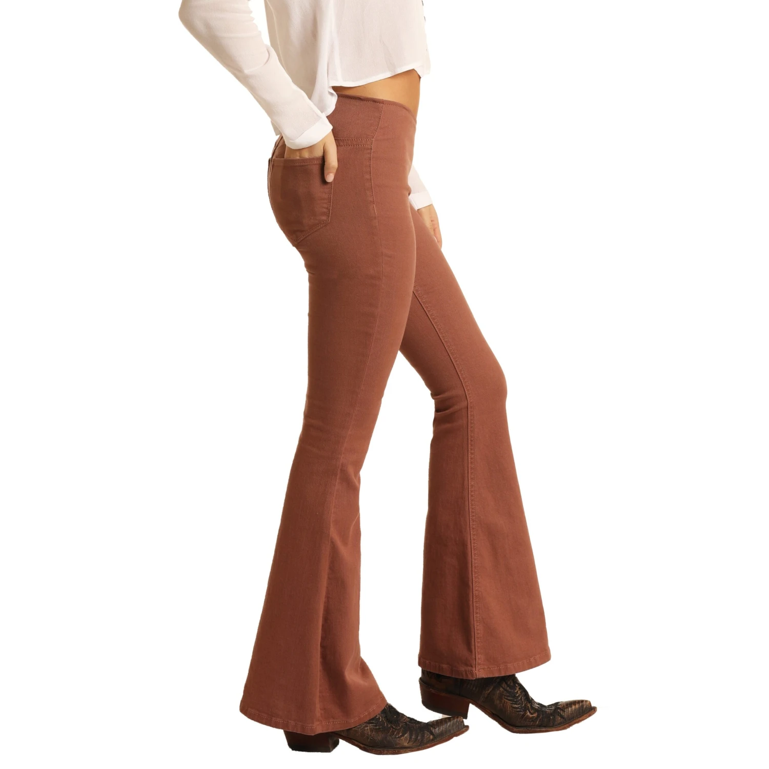 Rock & Roll Cowgirl Ladies Denim Dusty Rose Bargain Bell Jean W1P6156 4 Rock & Roll Cowgirl Ladies Denim Dusty Rose Bargain Bell Jean W1P6156 - Image 2