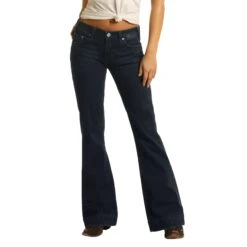 Rock & Roll Cowgirl Mid Rise Extra Stretch Dark Wash Jeans W8M4164 -Western Cowboy Equipment W8M4164 min