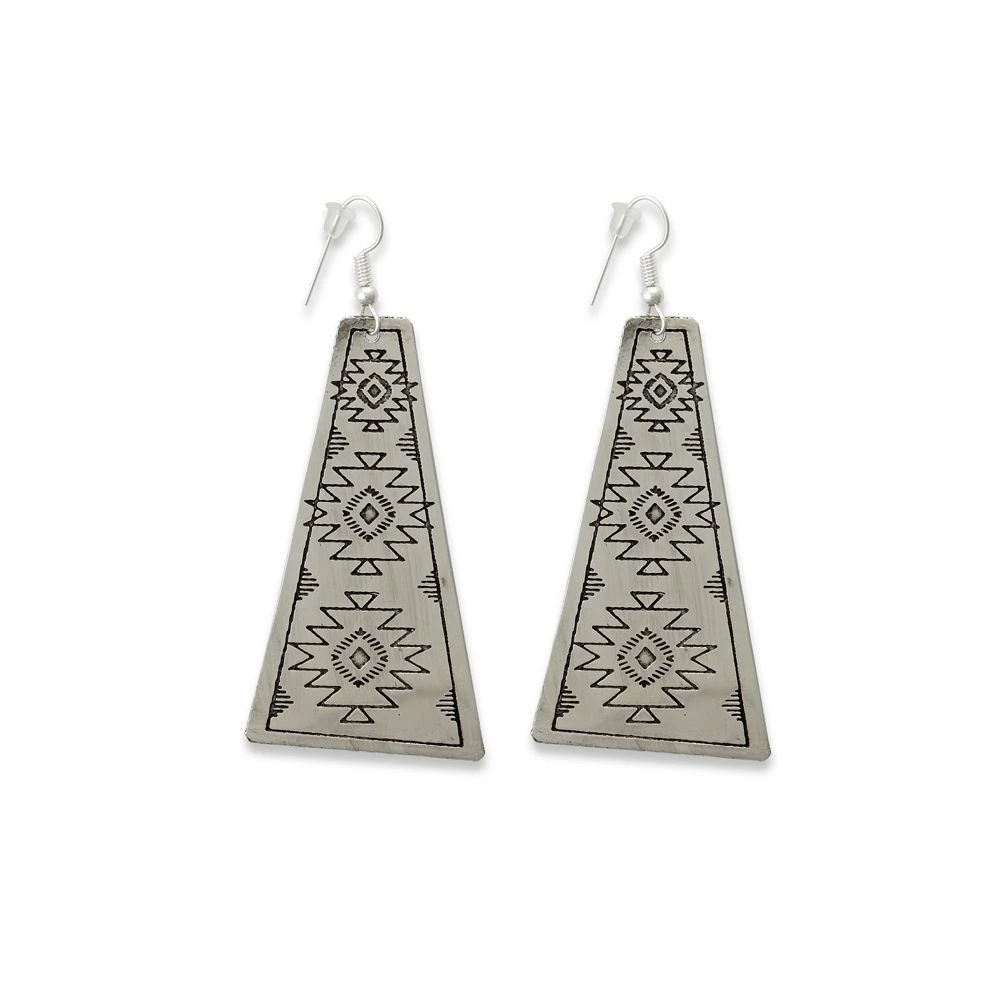 Myra Bag Ladies Engraved Aztec Silver Earrings S-6082 3 Myra Bag Ladies Engraved Aztec Silver Earrings S-6082
