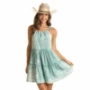 Rock & Roll Ladies Cotton Eyelet Halter Sky Blue Dress RRWRD0RZOI -Western Cowboy Equipment sundress
