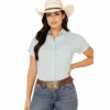 Kimes Ranch Ladies Ranchester Turquoise Button Up Shirt RANCH-TURQ 1 Kimes Ranch Ladies Ranchester Turquoise Button Up Shirt RANCH-TURQ -Western Cowboy Equipment turq