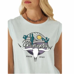 Wrangler Retro® Ladies Steer Head Green Graphic Tank 112315077 -Western Cowboy Equipment wrangler
